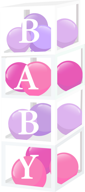 Transparent cubes with balloons and inscription baby for gender party.